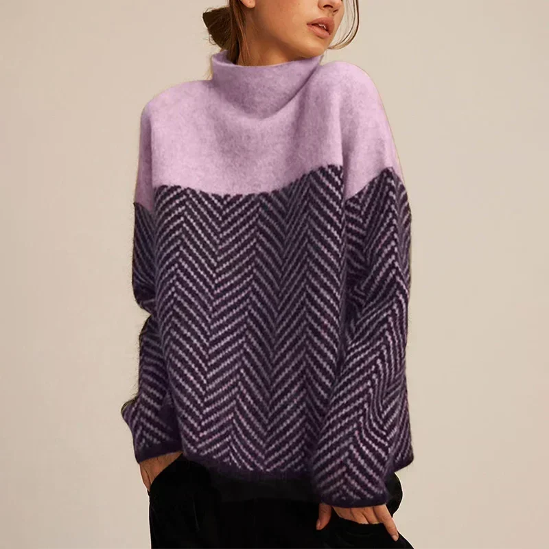 Women's Patterned Cable-Knit Sweater in Purple