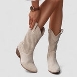 Women's Perforated Western Boots in Beige