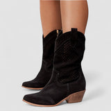 Women's Perforated Western Boots in Black