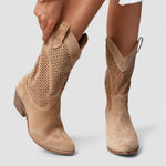 Women's Perforated Western Boots in Brown
