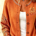 Women's Pumpkin Print Button Cardigan, photo 2