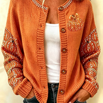 Women's Pumpkin Print Button Cardigan in Orange