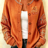 Women's Pumpkin Print Button Cardigan in Orange