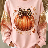 Women's Glitter Bow Pumpkin Sweatshirt in Pink