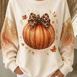 Women's Glitter Bow Pumpkin Sweatshirt in Apricot