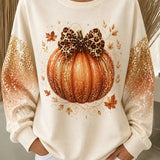 Women's Glitter Bow Pumpkin Sweatshirt in Apricot