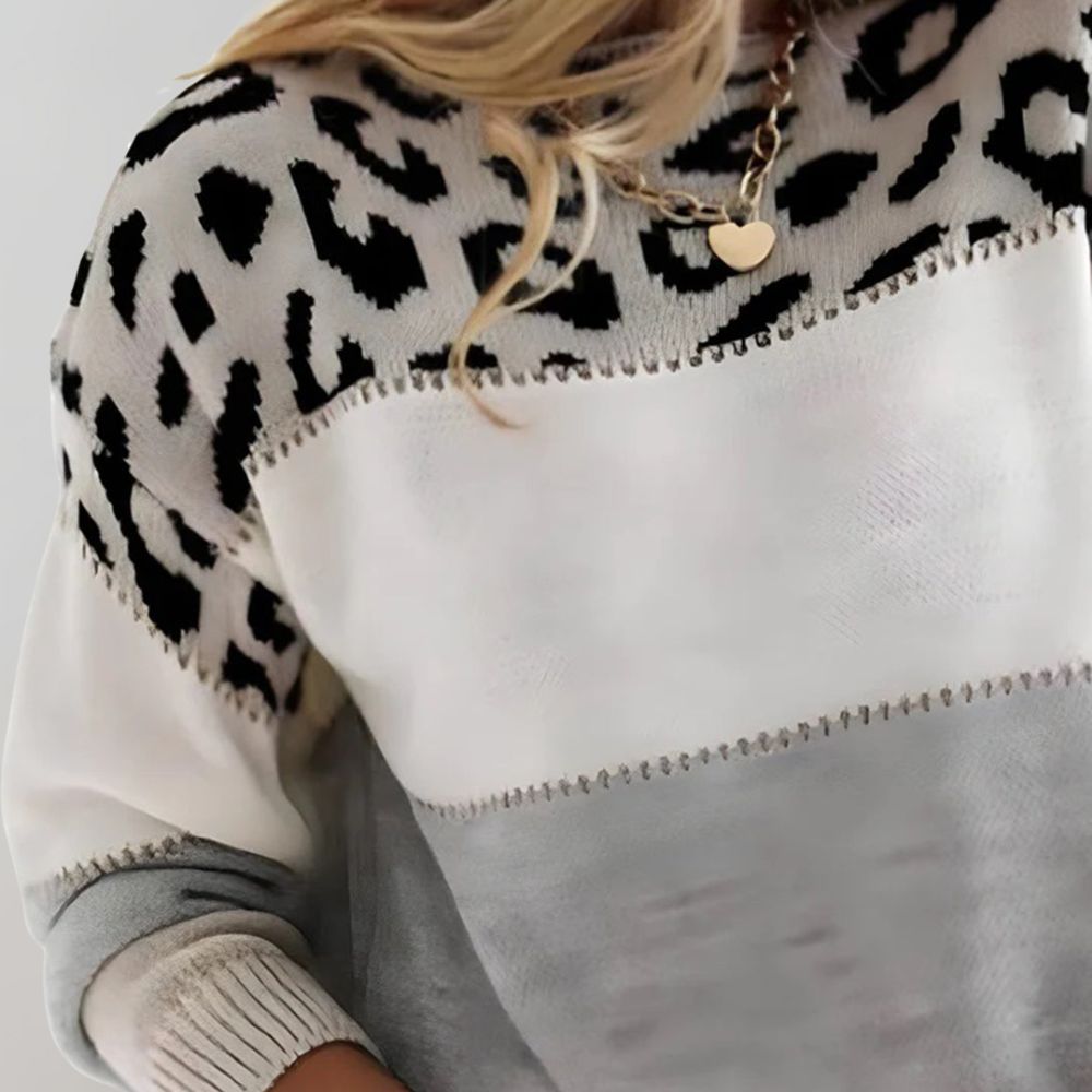 Women's Leopard-Yoke Color-Block Sweater, photo 2
