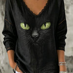 Women's Black Cat Lace Blouse