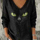 Women's Black Cat Lace Blouse