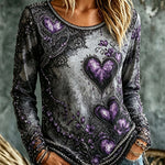 Women's Heart Floral Lace Top in Grey Purple