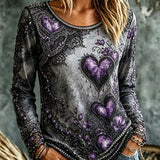Women's Heart Floral Lace Top in Grey Purple