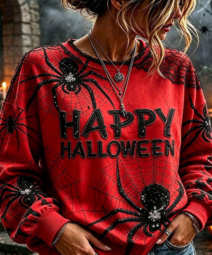 Women's Red Happy Halloween Sweatshirt