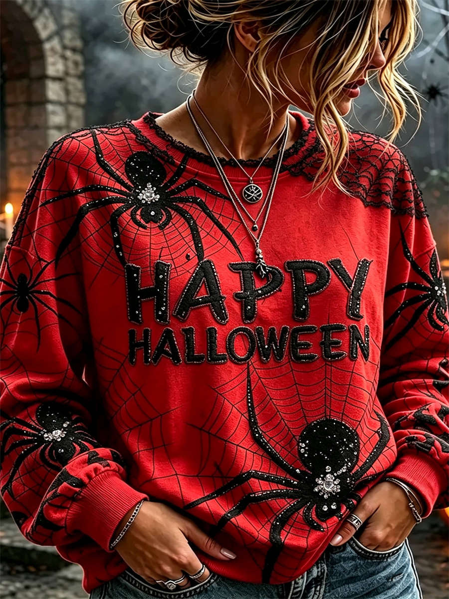 Women's Red Happy Halloween Sweatshirt