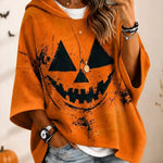 Women's Pumpkin Face 3/4-Sleeve Hoodie in Orange