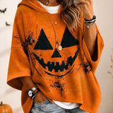 Women's Pumpkin Face 3/4-Sleeve Hoodie in Orange