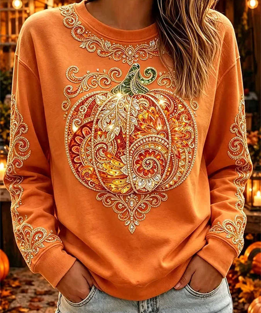 Women's Ornate Pumpkin Top in Orange