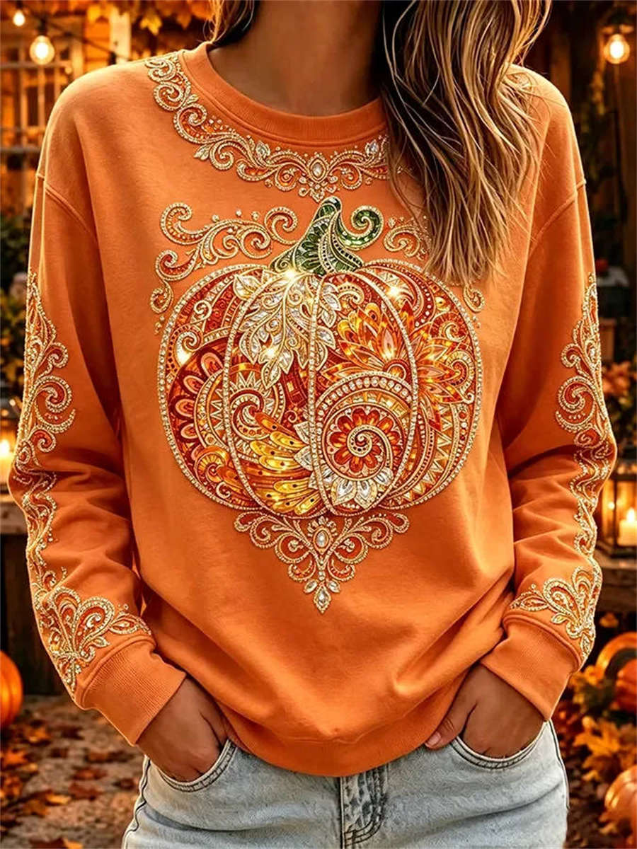 Women's Ornate Pumpkin Top in Orange