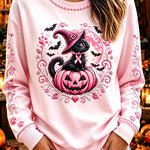 Women's Pink Black Cat Pumpkin Sweatshirt