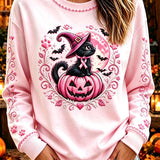 Women's Pink Black Cat Pumpkin Sweatshirt