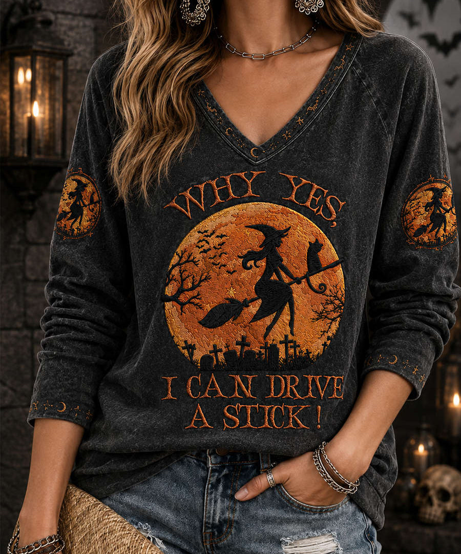 Women's Witch Moon V-Neck Top in Black