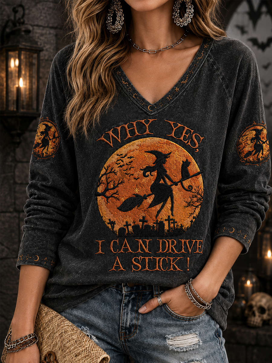 Women's Witch Moon V-Neck Top in Black