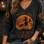 Women's Witch Moon V-Neck Top in Black