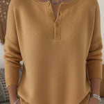 Women's Henley Button-Up Knit Sweater in Camel