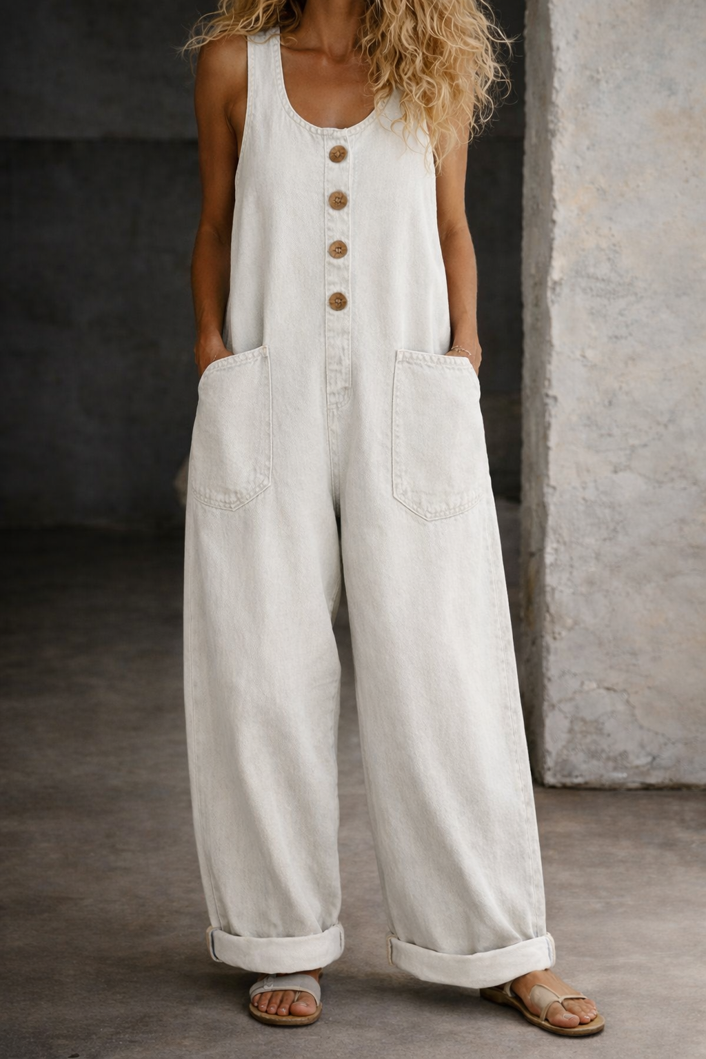 Women's Vintage-Wash Cotton Denim Overalls, photo 3