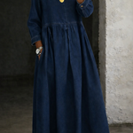 Women's Peter Pan Collar Denim Dress in Navy Blue