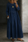 Women's Peter Pan Collar Denim Dress in Navy Blue