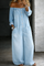 Women's Long-Sleeve Off-Shoulder Jumpsuit in Light Blue