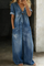 Women's Short-Sleeve V-Neck Jumpsuit in Blue