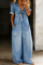 Women's Short-Sleeve V-Neck Jumpsuit in Light Blue