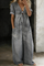 Women's Short-Sleeve V-Neck Jumpsuit in Gray