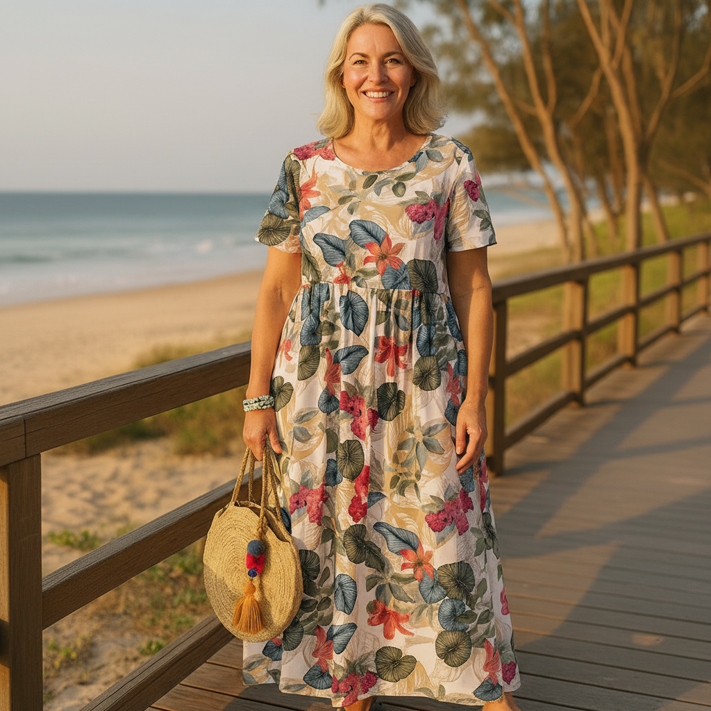 Women's Breezy Floral Maxi Dress in Beige