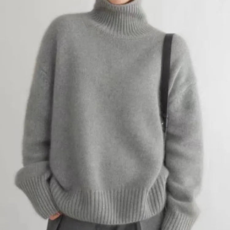Dorothea Cable-Knit Turtleneck Sweater in Gray