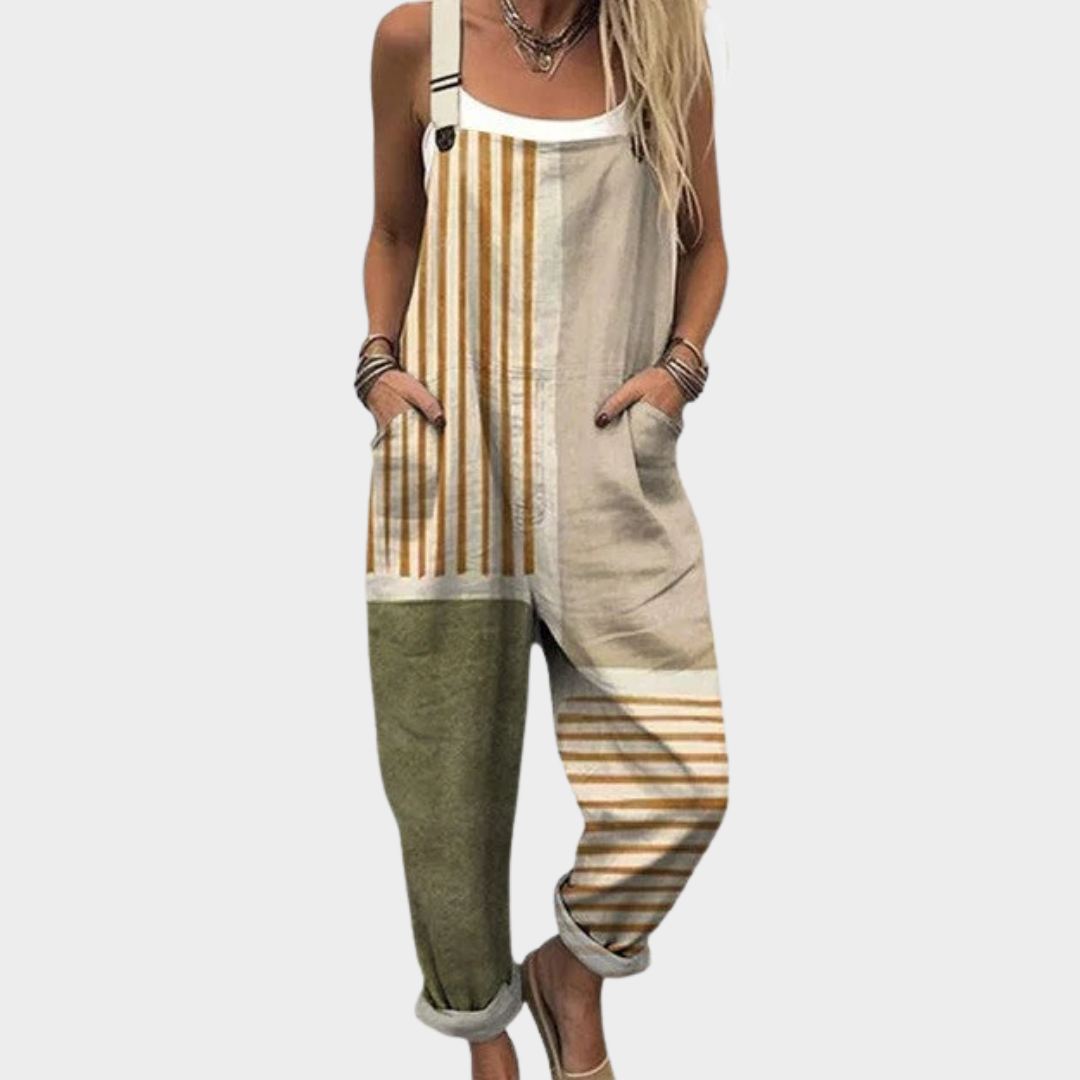 Amelia Comfortable printed jumpsuit in Beige / Green