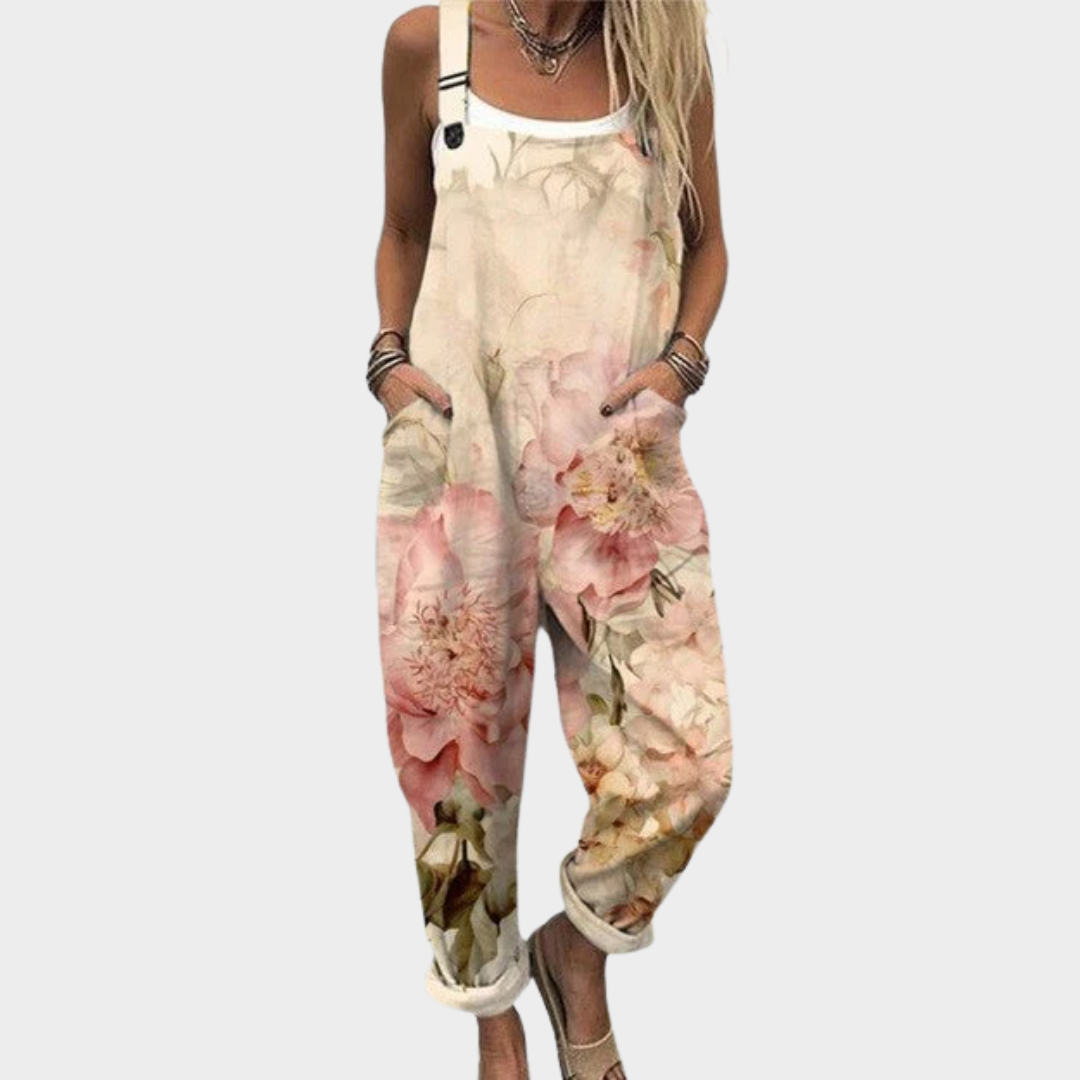 Charlotte Comfortable printed jumpsuit in Beige
