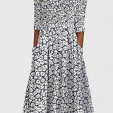 Violethia Elegant Midi Dress in White Blue
