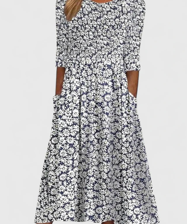 Violethia Elegant Midi Dress in White Blue