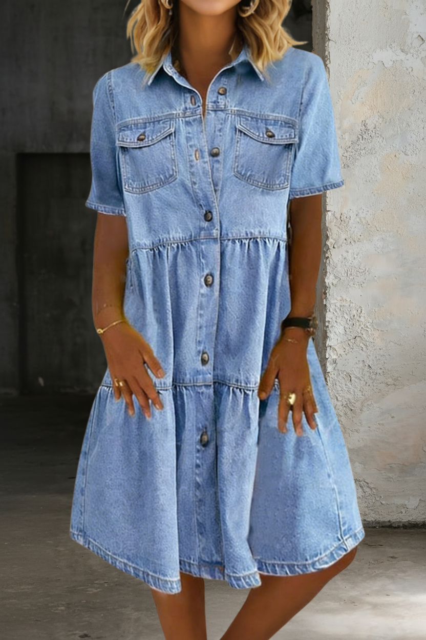 Sabrina Casual Denim Dress in Light Blue