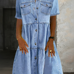 Sabrina Casual Denim Dress in Light Blue