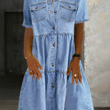 Sabrina Casual Denim Dress in Light Blue