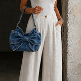 Women's Bow Denim Bag in Light Blue