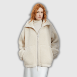 Oversized Teddy Jacket with Stand Collar in Ivory