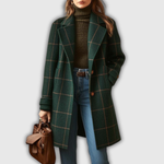 Women's Plaid Wool-Blend Lapel Coat in Green