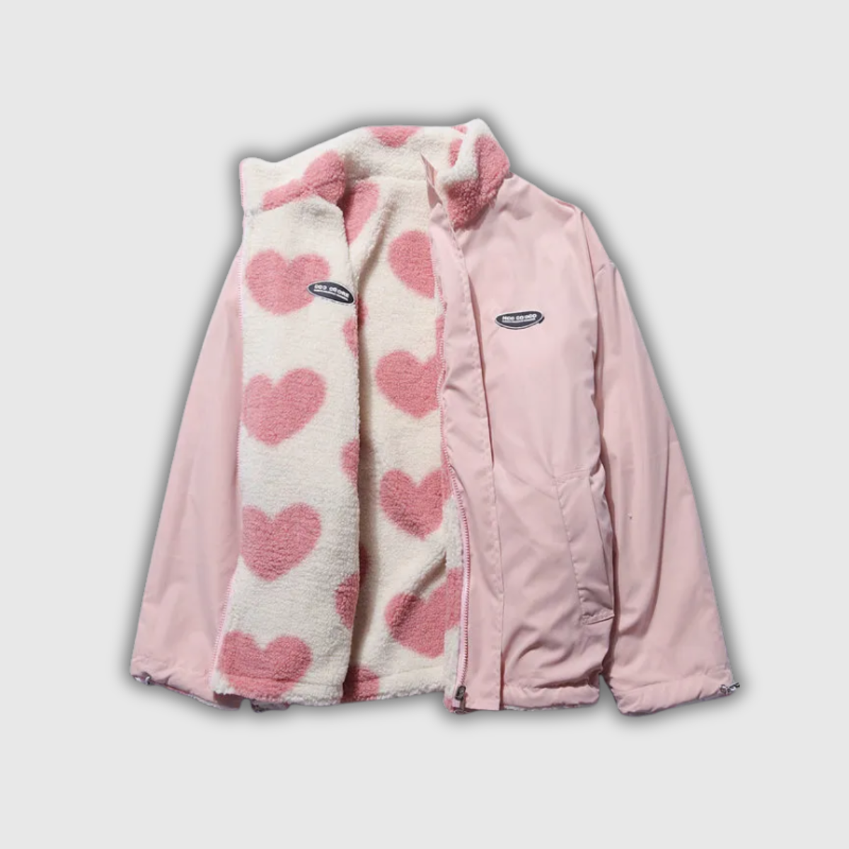 Women's Reversible Heart-Pattern Coat in Pink