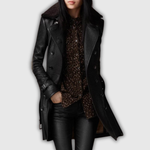 Women's Elegant Three-Quarter Leather Coat