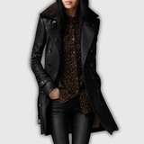 Women's Elegant Three-Quarter Leather Coat