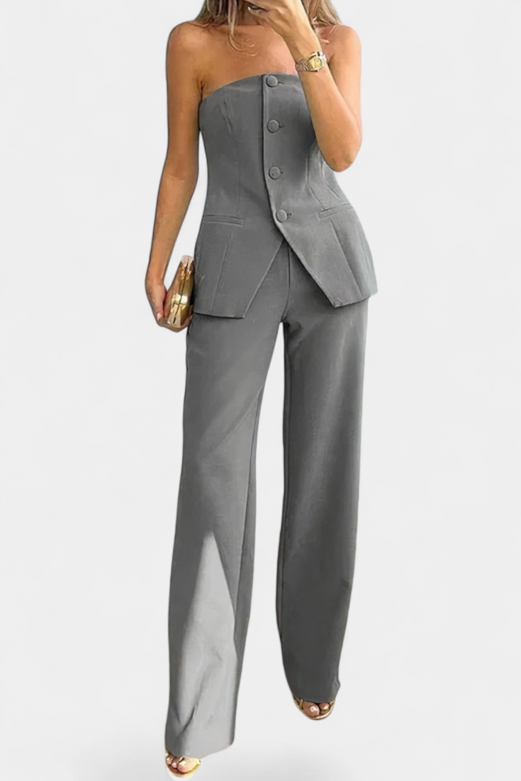 Strapless Set with Wide-Leg Pants in Gray